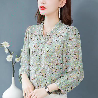 Moteriški elegantiški trijų spalvų marškiniai su klasikine apykakle