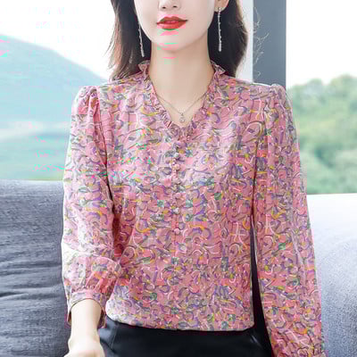 Moteriški elegantiški trijų spalvų marškiniai su klasikine apykakle