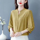 3/4 rankovių šifono laisvalaikio marškinėliai moterims