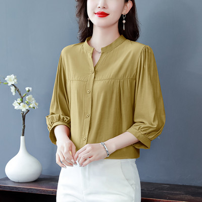 3/4 rankovių šifono laisvalaikio marškinėliai moterims