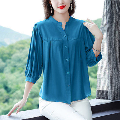 3/4 rankovių šifono laisvalaikio marškinėliai moterims