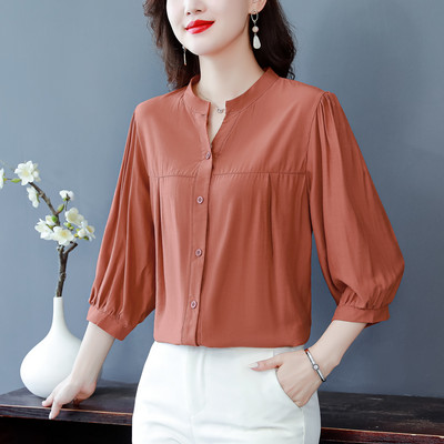 3/4 rankovių šifono laisvalaikio marškinėliai moterims