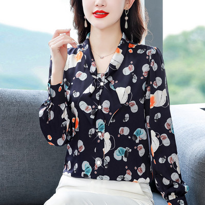 Naujo modelio moteriški marškiniai su raišteliais ir ilgomis rankovėmis