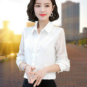 Elegantiški moteriški marškiniai su apykakle ir siuvinėjimais