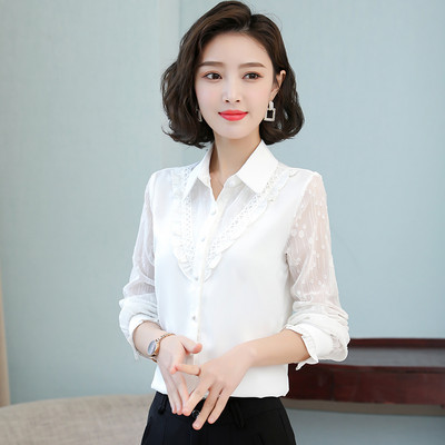 Elegantiški moteriški marškiniai su apykakle ir siuvinėjimais