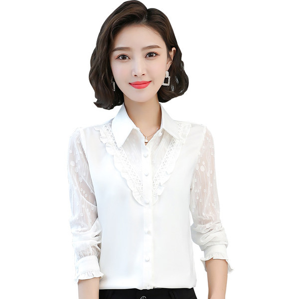 Elegantiški moteriški marškiniai su apykakle ir siuvinėjimais