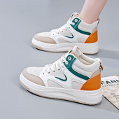 Tenisi de damă din piele ecologică, înalți, cu șireturi și inscripții