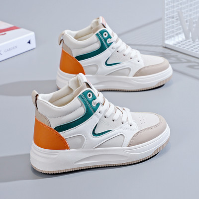 Tenisi de damă din piele ecologică, înalți, cu șireturi și inscripții