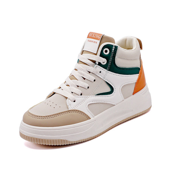 Tenisi de damă din piele ecologică, înalți, cu șireturi și inscripții