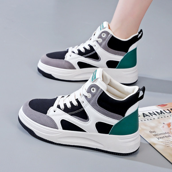 Tenisi de damă din piele ecologică, înalți, cu șireturi și inscripții