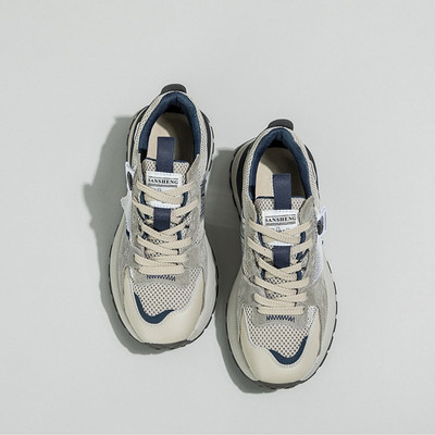 Női tornacipő eko bőrből és hálós anyagból szürke és bézs színben