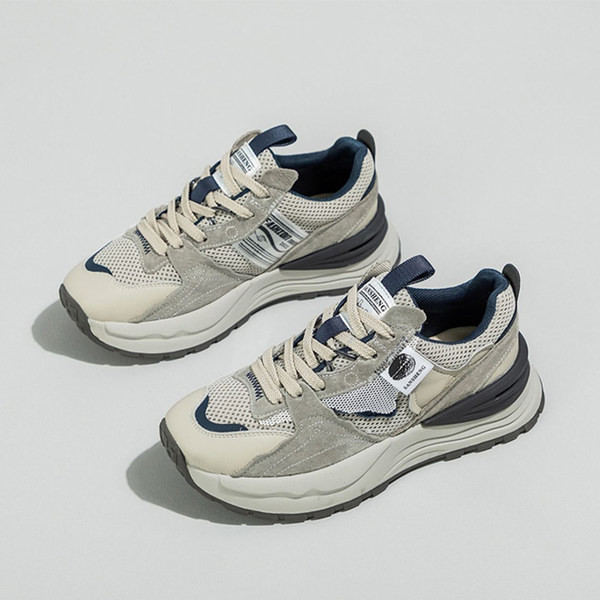 Női tornacipő eko bőrből és hálós anyagból szürke és bézs színben