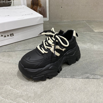 Tenisi dama din piele ecologica cu platforma si sireturi