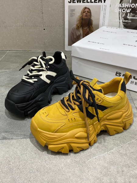 Tenisi dama din piele ecologica cu platforma si sireturi