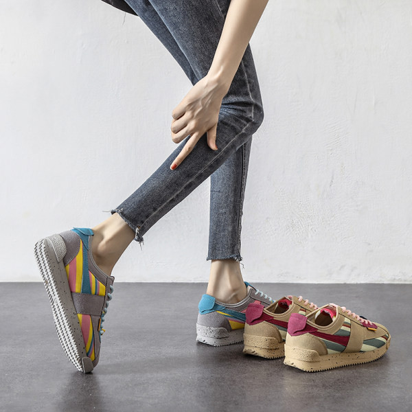 Moteriški eko zomšos sportiniai sportbačiai su raišteliais