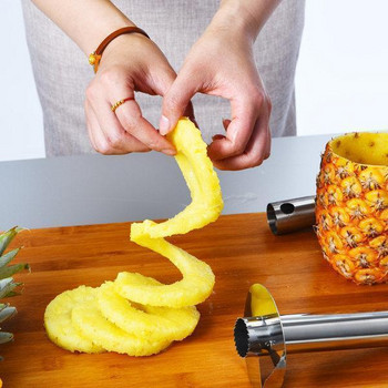 2 употреби Резачка за белачка за ананас от неръждаема стомана Нож за плодове Спирала Машина за рязане на ананас Лесни за използване кухненски инструменти