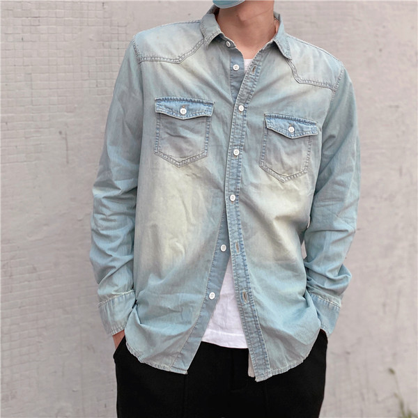 Vyriški džinsiniai marškinėliai ilgomis rankovėmis, ploni