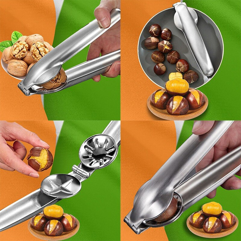Неръждаема стомана 2 в 1 Quick Chestnut Щипка Орехови клещи Метална трошачка за ядки Черупка Отварачка за ядки Кухненски инструменти Резачка Джаджи