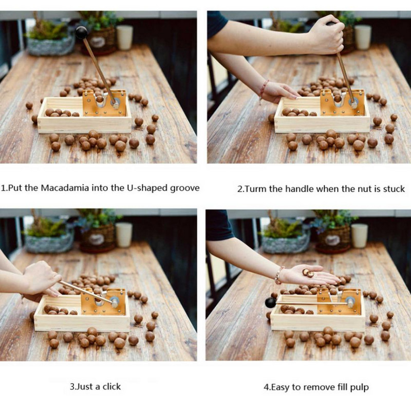 Nerūdijantis Macadamia atidarytuvas Daugiafunkcinės patvarios graikinių riešutų žnyplės, neslystančios metalinės virtuvės riešutų laužytuvas su rankenos lupimo mašina