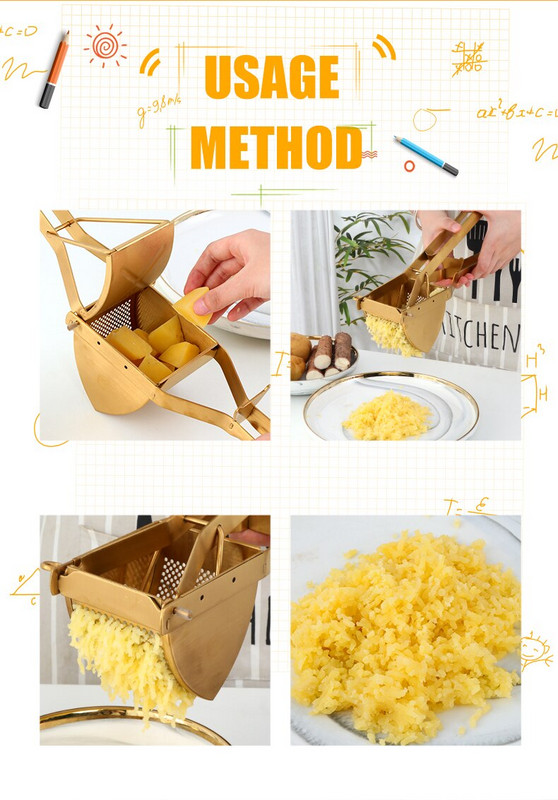 1 бр. Златна рижерка за картофи, ръчна изстисквачка за лимони, неръждаема стомана, плодове, портокал, сокоизстисквачка под налягане Инструмент, зеленчуци, преса, кухненски прибор