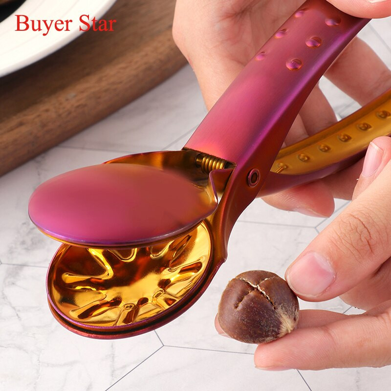 Бързо ръководство Щипка за кестени от неръждаема стомана Отварачка за златни ядки Метални клещи за орехи Лешникотрошачка Резачка за черупки Кухненски джаджи Инструменти