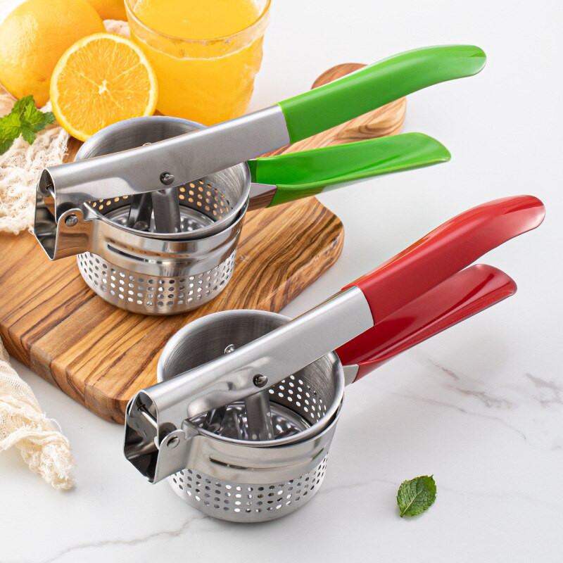 Преса за картофи от неръждаема стомана Ръчна сокоизстисквачка Лимоноизстисквачка Инструмент за извличане на сок Чесън Артефакт Маша Кухненски аксесоари