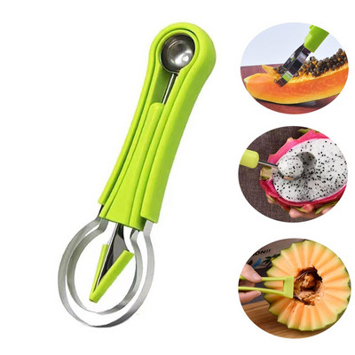 3 în 1 Melon Baller Pepene Pepene Tăiător Cutter Scoop Fructe Cuțit Sculpt Plată Fructe Săpător Fructe Pulpa Separator Gadgets de bucătărie