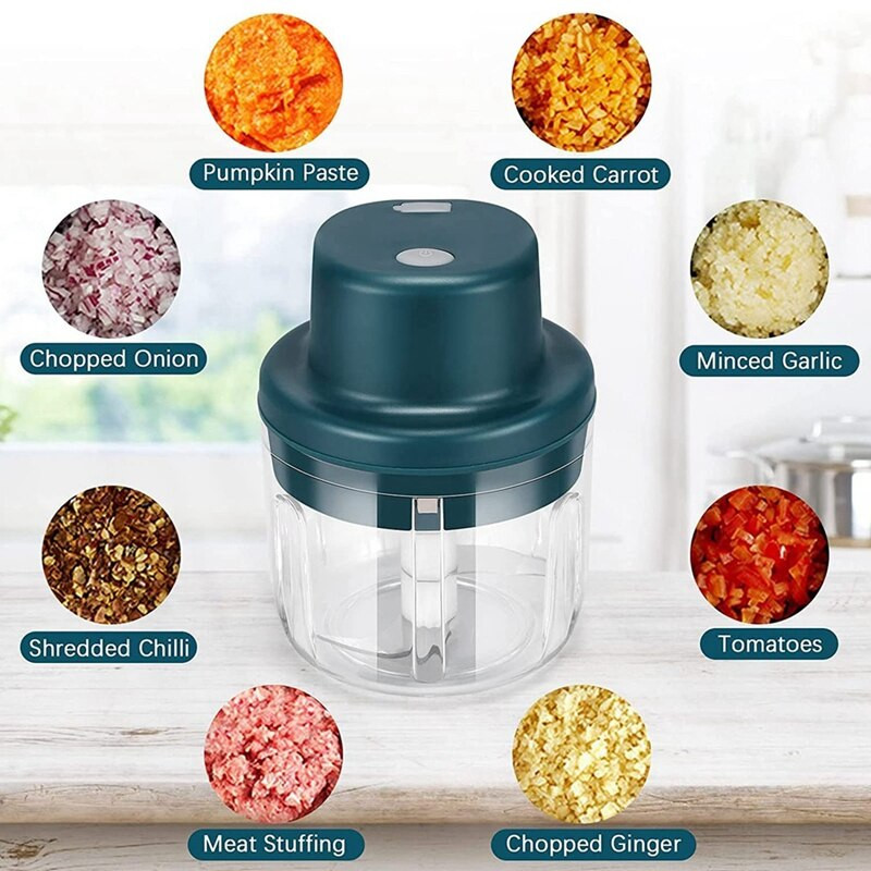Електрически чопър за чесън, мини машина за нарязване на храна, преносима преса за мелница за чесън, безжичен кухненски робот 300 мл
