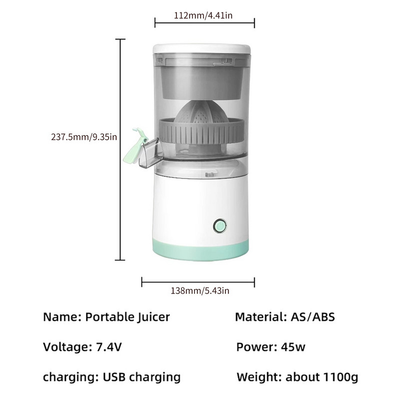 USB Електрически сокоизстисквачки Акумулаторен екстрактор за плодове Преносима портокалова лимоноизстисквачка Безжична бавна сокоизстисквачка Кухненска сок под налягане