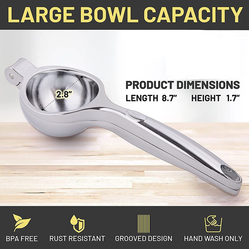 Цинкова сплав Лимоноизстисквачка Хромирана ръчна ръчна лимоноцедка за лайм и метална цитрусова изстисквачка за изстискване на сокове