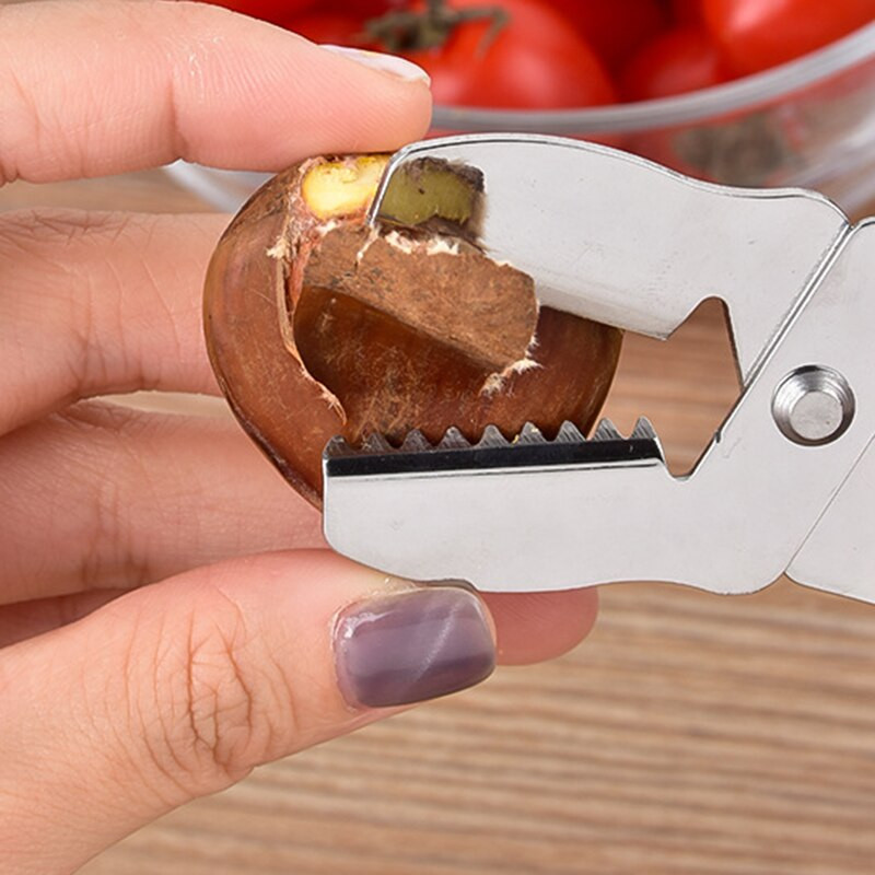 Щипка за кестен Многофункционална щипка за орехи Метална щипка за отваряне Инструмент за домашен кухненски инструмент Неръждаема стомана Щипка за кестен