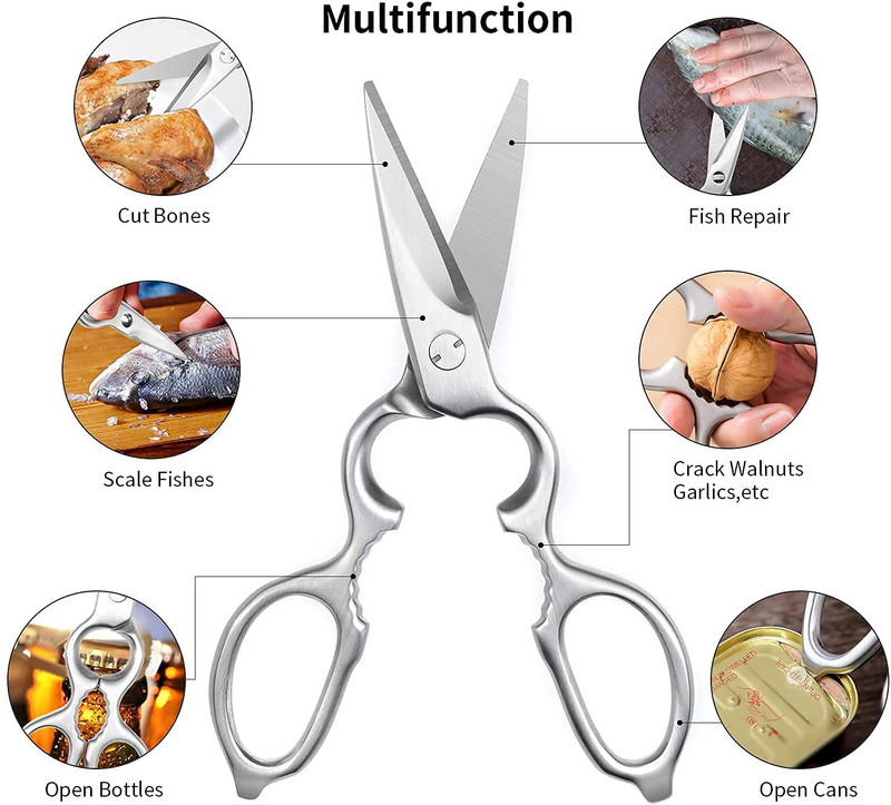 Многофункционални кухненски ножици Миещи се ножици от неръждаема стомана за ядки Пилешка кост Зеленчуци Подвижни ножици