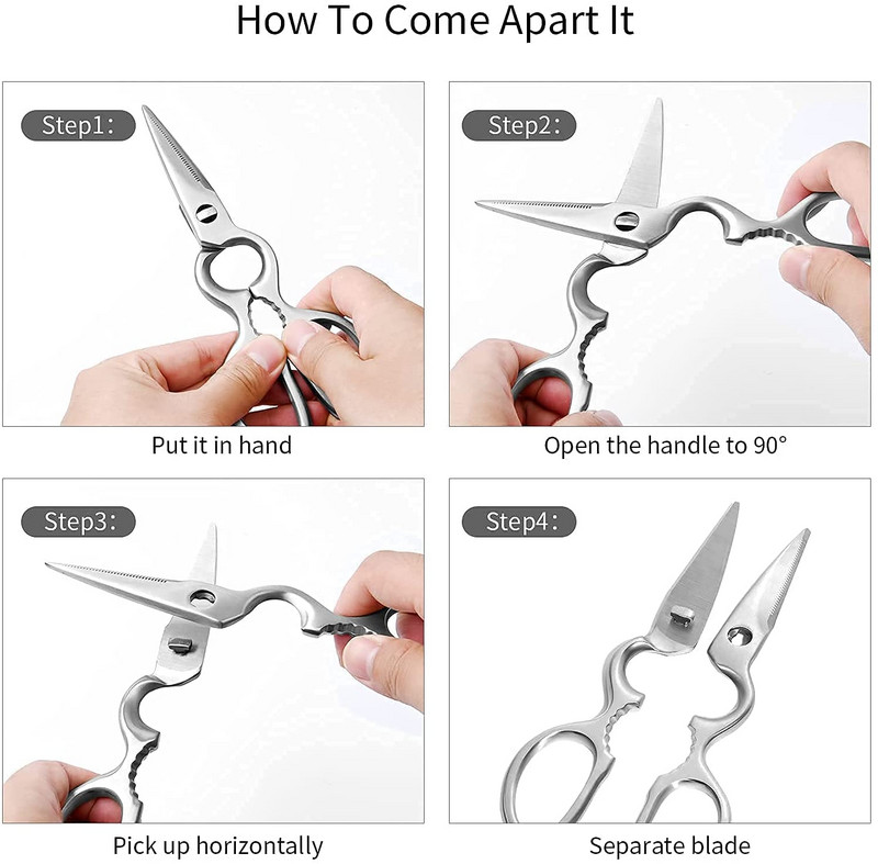 Многофункционални кухненски ножици Миещи се ножици от неръждаема стомана за ядки Пилешка кост Зеленчуци Подвижни ножици