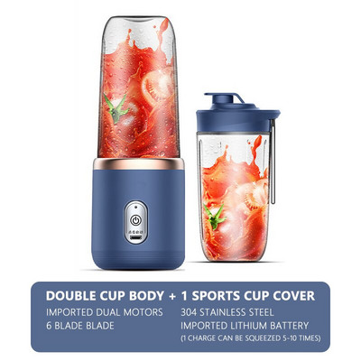 6 Blades Juicer Cup Φορητός αυτόματος αποχυμωτής κύπελλου φαγητού USB φόρτισης φρουτοστίπτης Προμήθειες κουζίνας Θραυστήρα πάγου