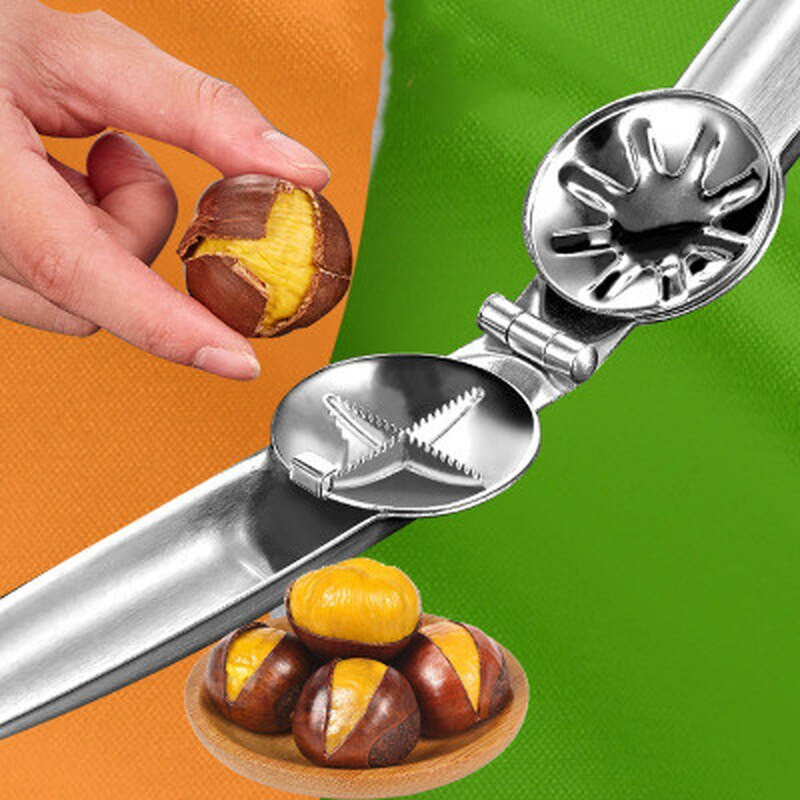 Неръждаема стомана 2 в 1 Бърза скоба за кестени Клещи за орехи Метална трошачка за ядки Машина за белене Кухненски инструменти Ножове