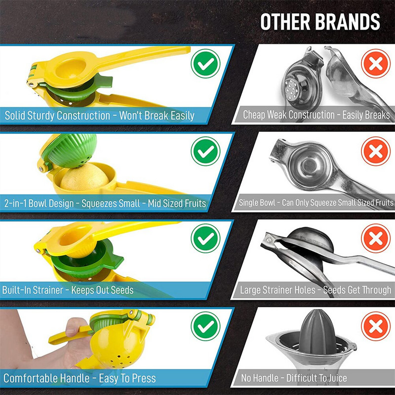 Метална сокоизстисквачка за лимон Сокоизстисквачка с двойна купа Изстисквачка за лимон и лайм Ръчна сокоизстисквачка за портокал и цитрусови плодове Кухненски инструменти