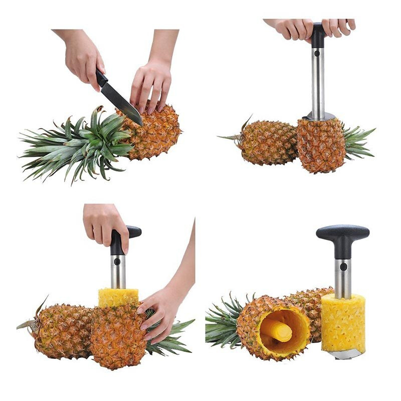 TEENRA 1Pcs Резачка за ананас от неръждаема стомана Нож за белачка за плодове Резачка за сърцевина за ананас Спирала Резачка за зеленчуци Кухненски инструменти