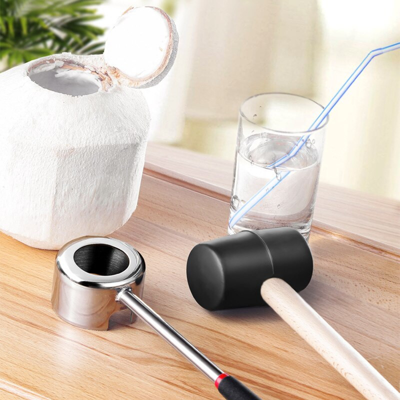 Kokoso riešutų atidarytuvas 304 nerūdijančio plieno kokoso kevalų atidarytuvas Guminis plaktukas maisto kokybės virtuvės įrankių rinkinys vaisių kokoso riešutų atidarytuvas