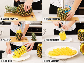 Кухненски инструмент за резене на плодове от ананас Резачка за ананас от неръждаема стомана Супер бърз инструмент за резене на ананас и инструменти за резене