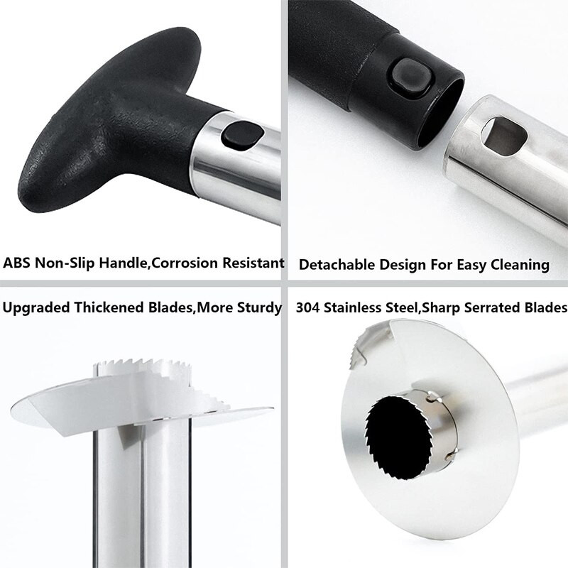 Кухненски инструмент за нарязване на сърцевина за ананас Резачка за ананас от неръждаема стомана Белачка Парер Инструменти за отстраняване на сърцевината с подвижна дръжка