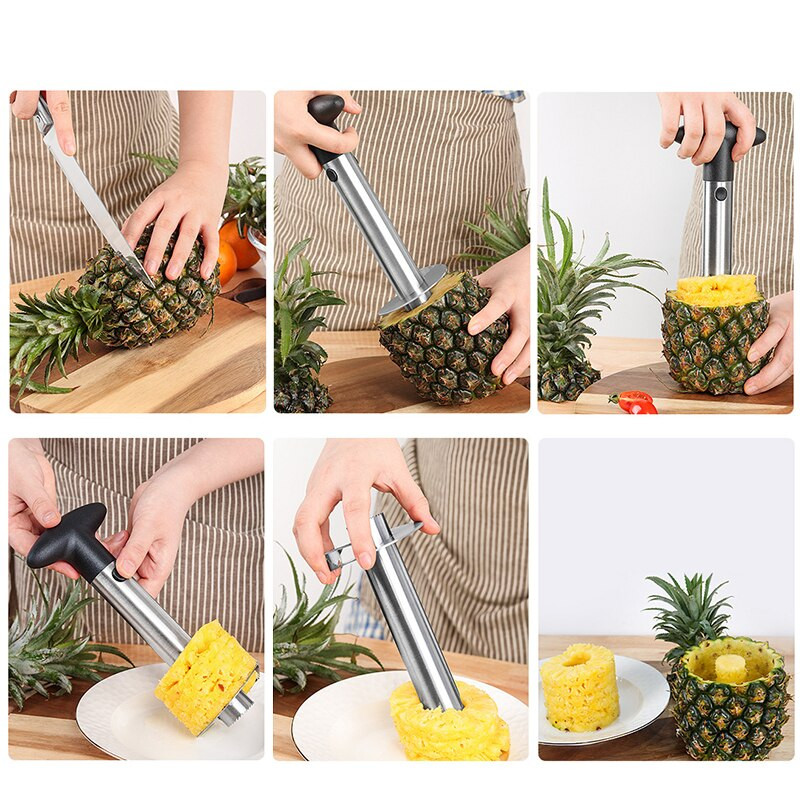 Кухненски инструмент за нарязване на сърцевина за ананас Резачка за ананас от неръждаема стомана Белачка Парер Инструменти за отстраняване на сърцевината с подвижна дръжка
