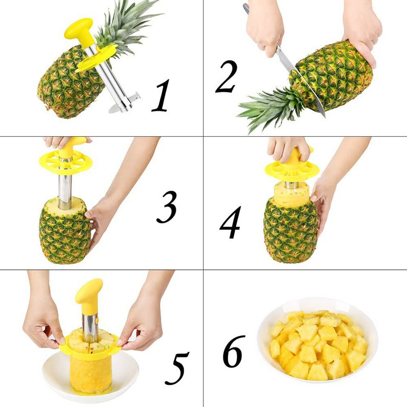1 set Gulilica za ananas od nehrđajućeg čelika Alat za rezanje alata za rezanje voća Rezač za jezgre Dodaci Kuhinjski alati jednostavni za korištenje