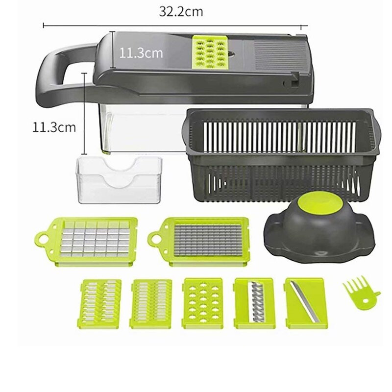 Zöldség aprító Mandolin Szeletelő Reszelő, Állítható Gyümölcshagyma Burgonyachip Julienne Szeletelő 12 az 1-ben