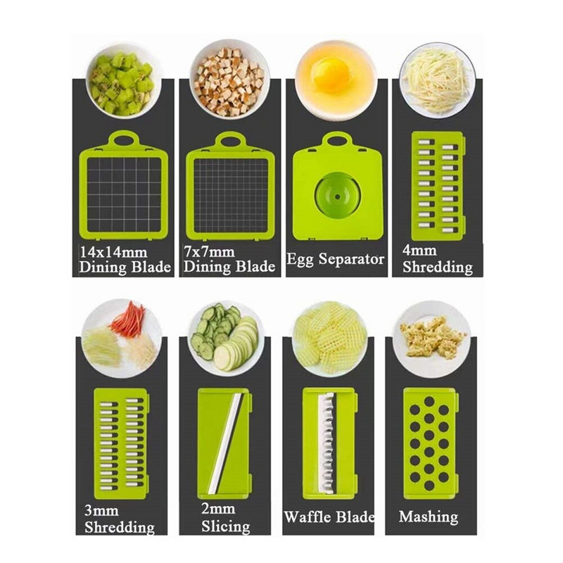 Zöldség aprító Mandolin Szeletelő Reszelő, Állítható Gyümölcshagyma Burgonyachip Julienne Szeletelő 12 az 1-ben