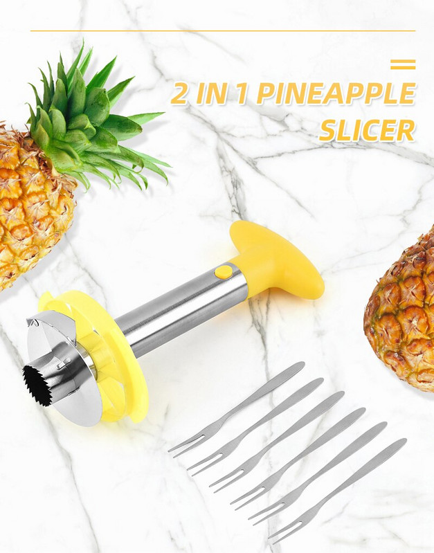 Rozsdamentes acél ananászmag szeletelő vágószerszámok gyümölcsvillával mellékelve Konyhai eszközök tartozékok