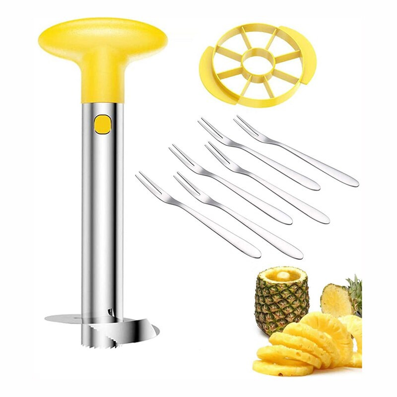 Rozsdamentes acél ananászmag szeletelő vágószerszámok gyümölcsvillával mellékelve Konyhai eszközök tartozékok