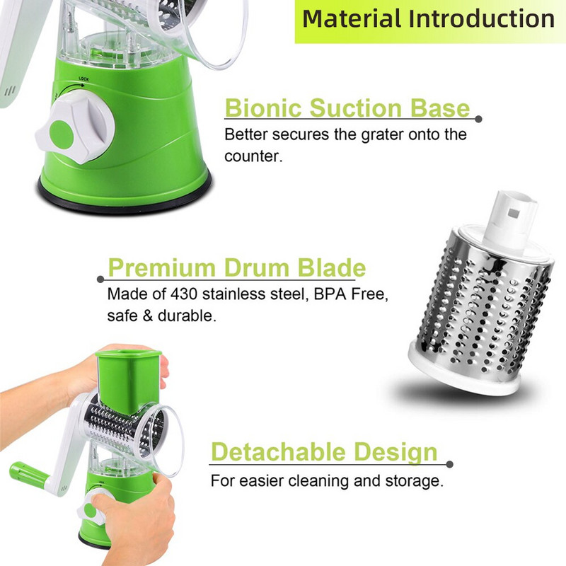 Ръчна резачка за зеленчуци, резачка, кухненски аксесоари, многофункционална кръгла, въртяща се мандолина, резачка за картофи, сирене, кухненски джаджи