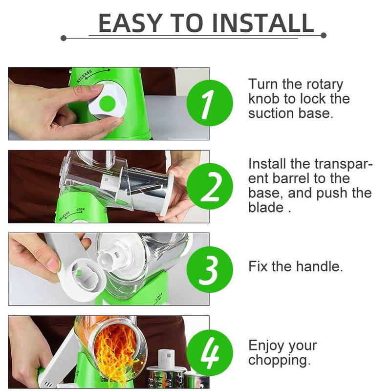 Ръчна резачка за зеленчуци, резачка, кухненски аксесоари, многофункционална кръгла, въртяща се мандолина, резачка за картофи, сирене, кухненски джаджи