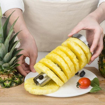 Резачка за белачка на ананас от неръждаема стомана Нож за плодове Резачка Спирала Машина за рязане на ананас Лесни за използване кухненски инструменти за готвене