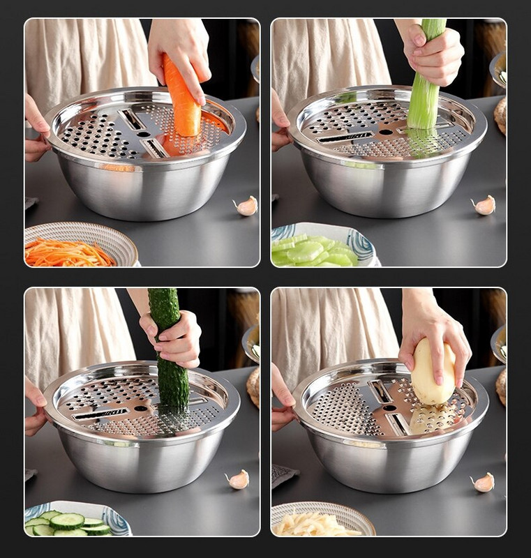 Zöldségszeletelő Ételek Lefolyó kosár Rozsdamentes acél Gyümölcsök Zöldségreszelő salátakészítő Tál mosdó Konyhai tartozékok